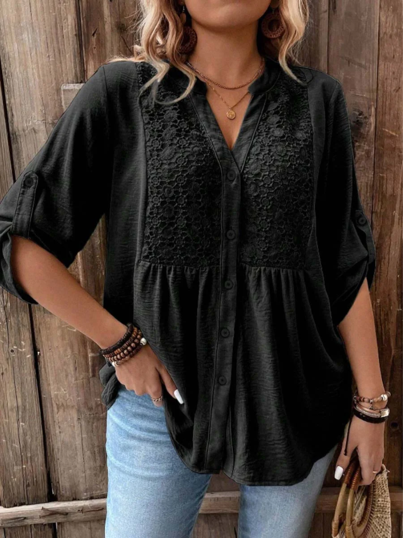 Marnie | Elegant Blus med Vid Ärmar och V-ringning