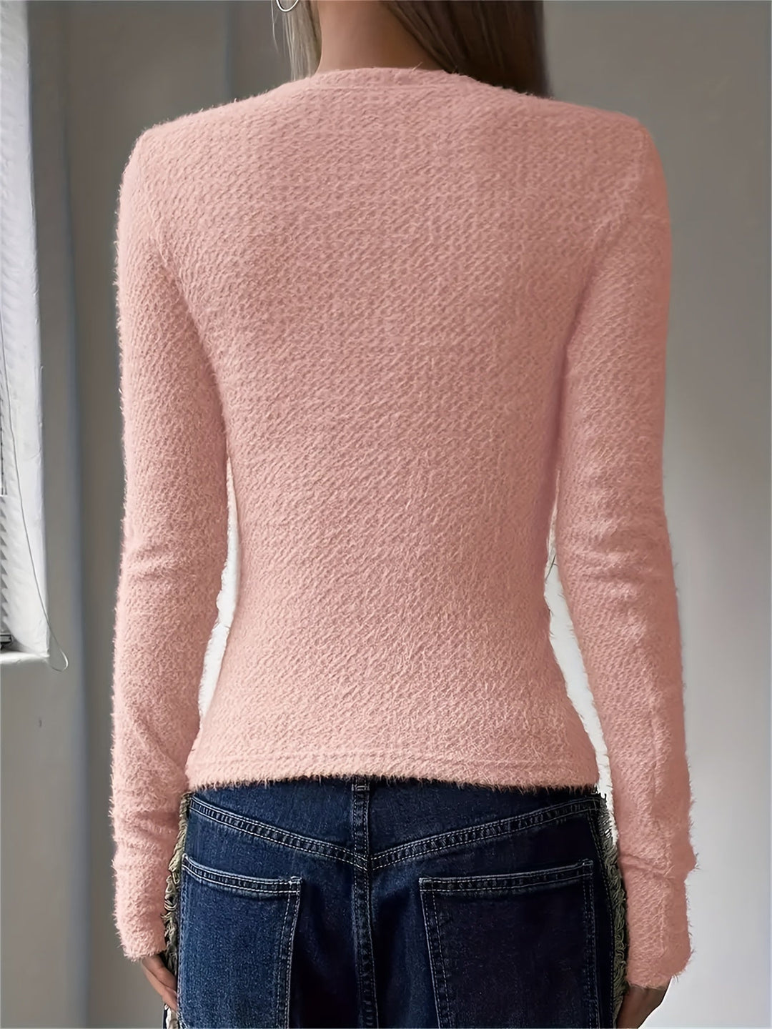 Elspeth | Mjuk Texturerad Topp med Lång Ärmar