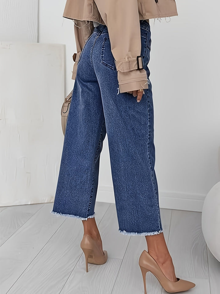 Ramona | Tvättade Cropped Jeans med Rak Ben