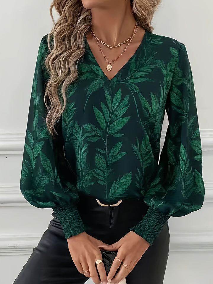 Lorna | Graciös V-ringad Blus med Lyktärmar