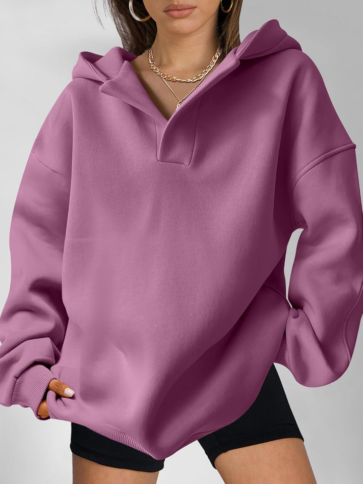 Ledig hoodie med luva i enfärgat tyg – 13 färger
