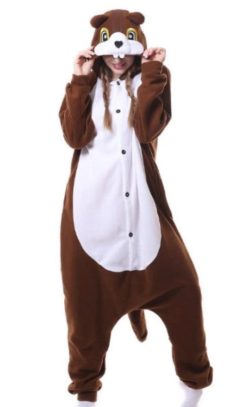 Björn-onesie i mjuk fleece – djurpyjamas för vuxna