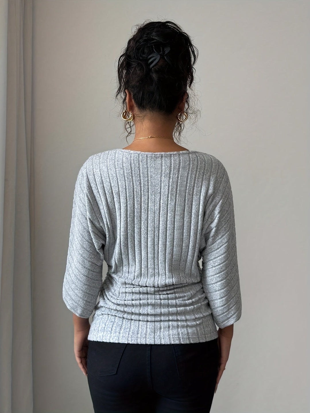 Juliana | Ribbad Draperad V-ringad Topp