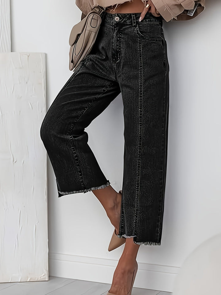 Ramona | Tvättade Cropped Jeans med Rak Ben