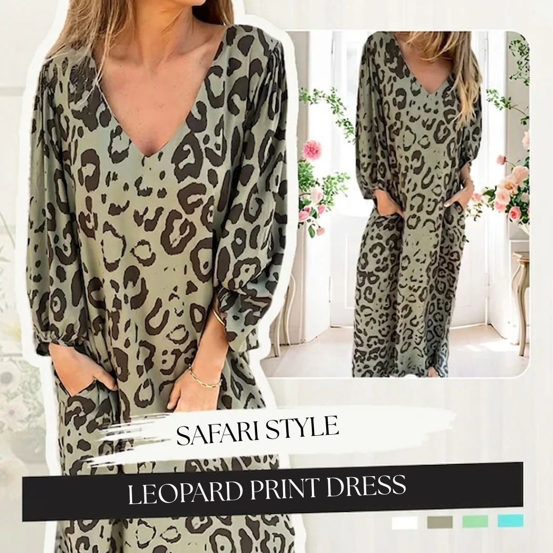 Louise | Stilig Lång V-ringad Leopardklänning