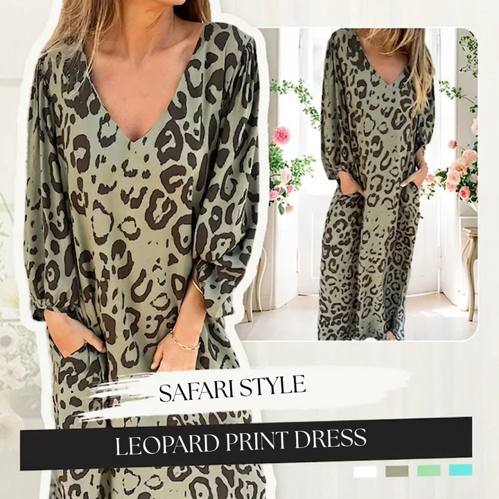 Louise | Stilig Lång V-ringad Leopardklänning