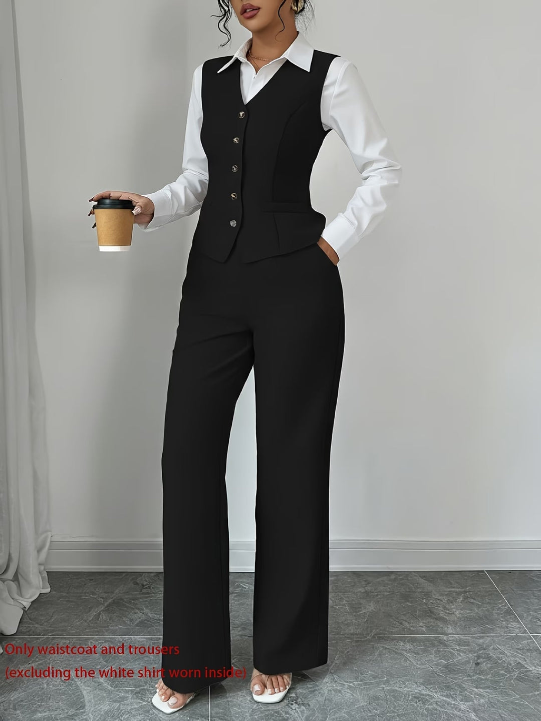 Isleen | Elegant Enknäppt Västa och Högmidjade Byxor Set