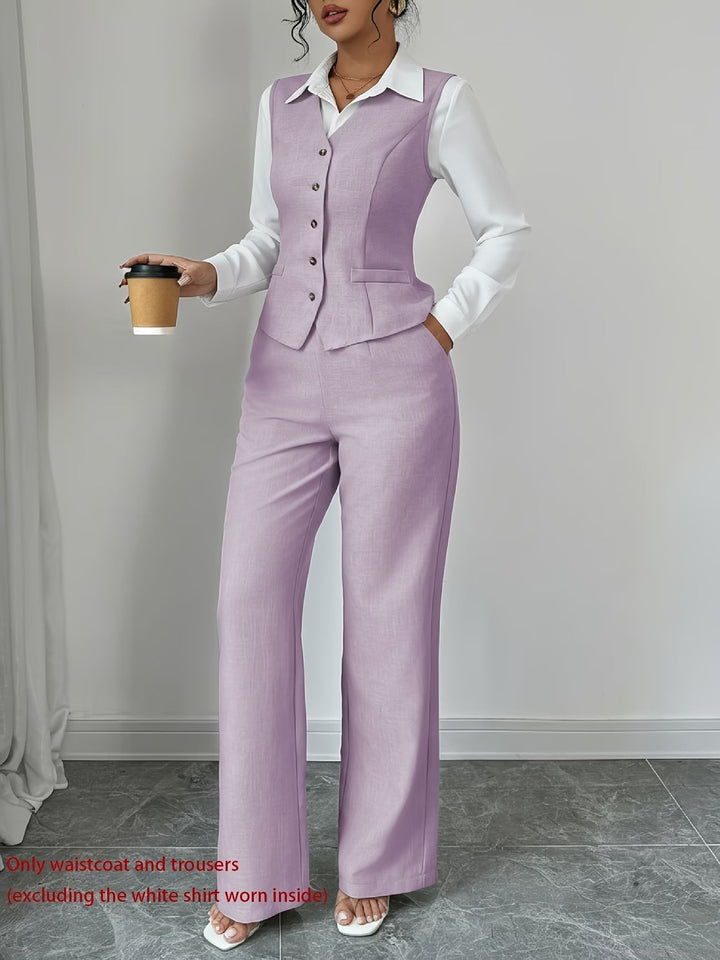 Isleen | Elegant Enknäppt Västa och Högmidjade Byxor Set