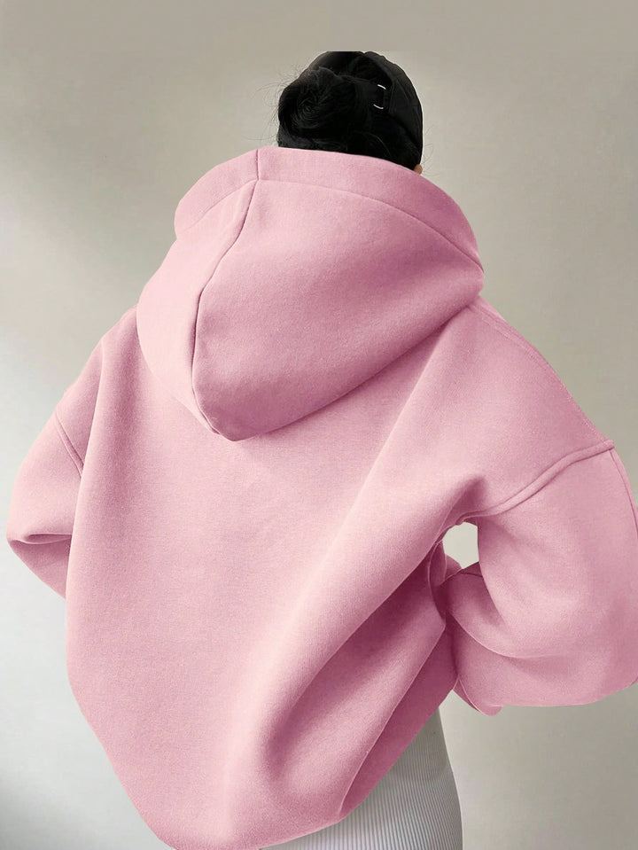 Ledig hoodie med luva i enfärgat tyg – 13 färger