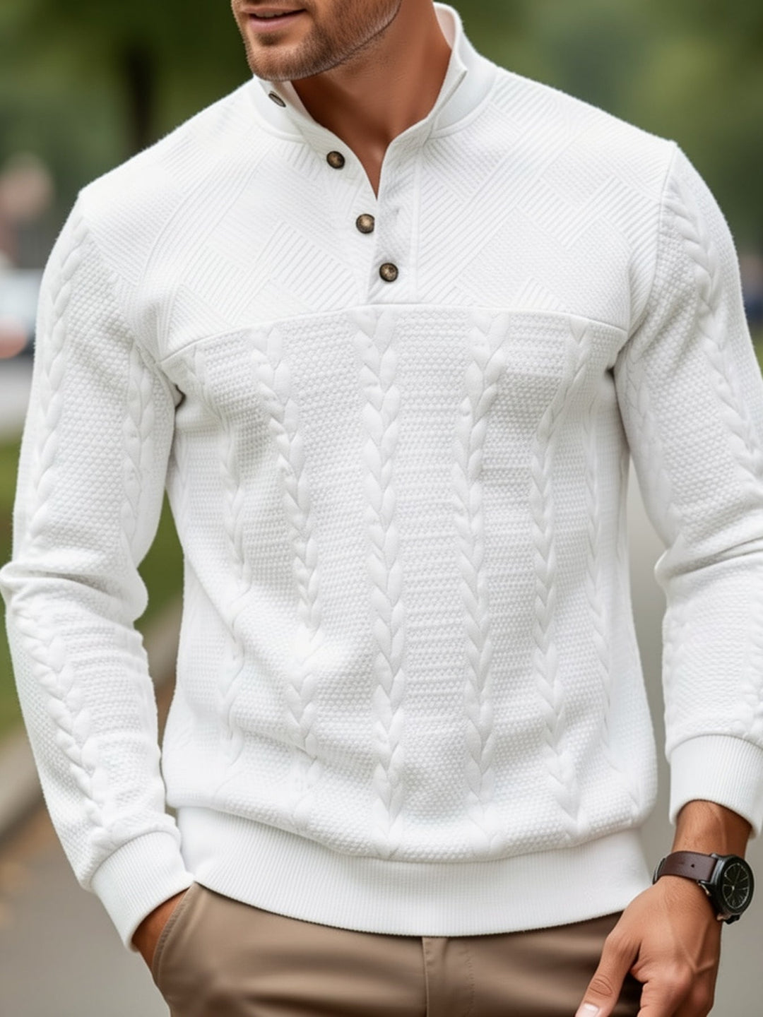 Griffin | Texturerad Knapp-Hals Pullover