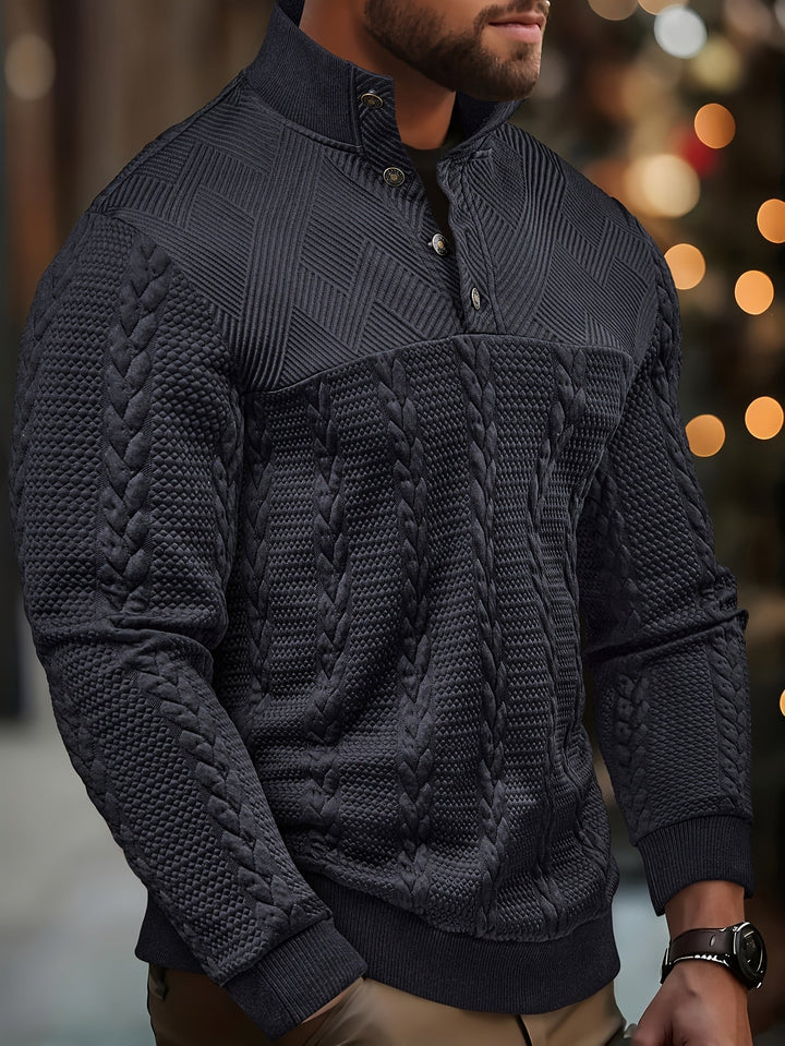 Griffin | Texturerad Knapp-Hals Pullover