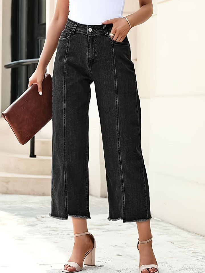 Ramona | Tvättade Cropped Jeans med Rak Ben