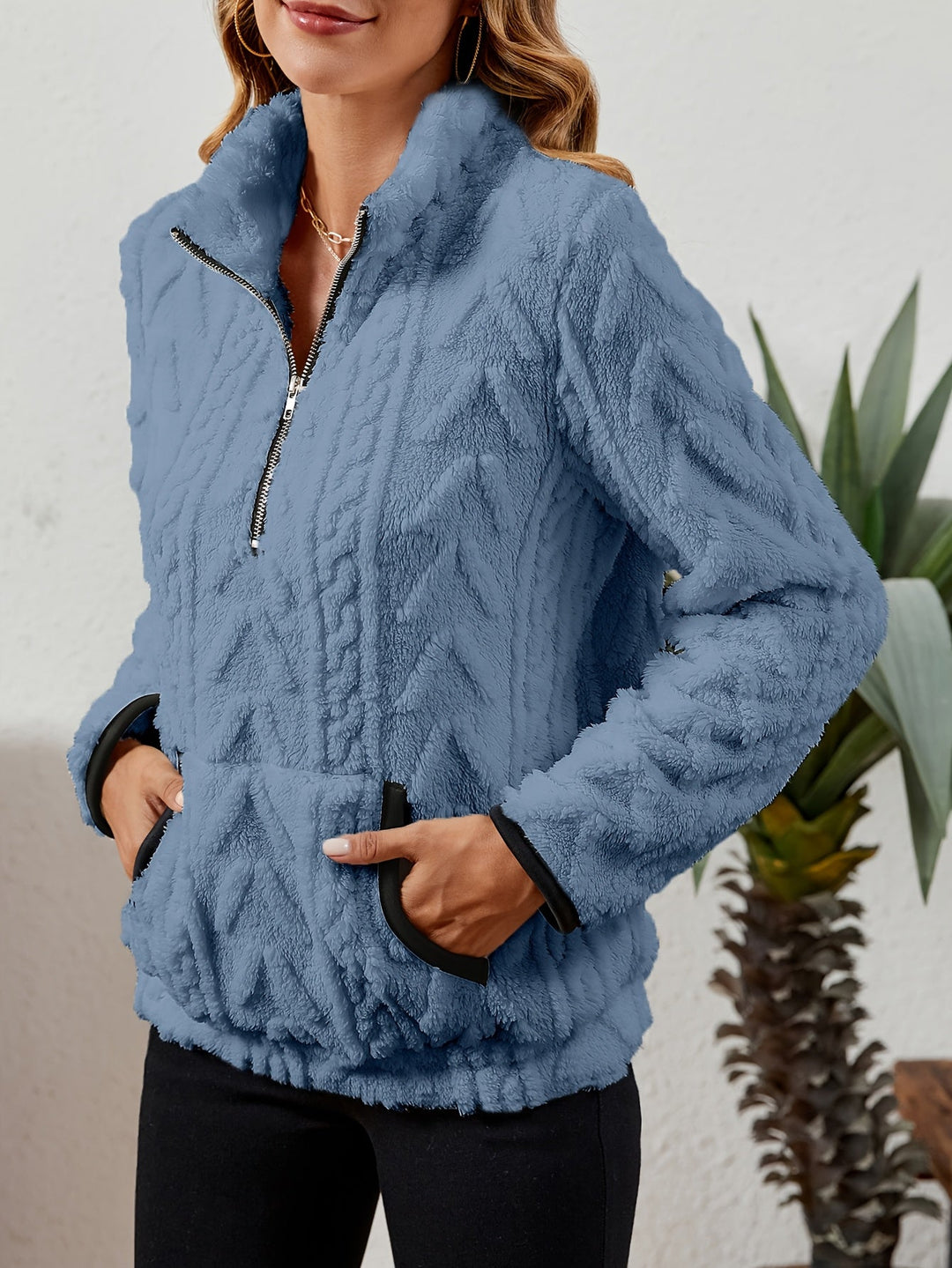 Thea | Texturerad Halv-Zip Pullover