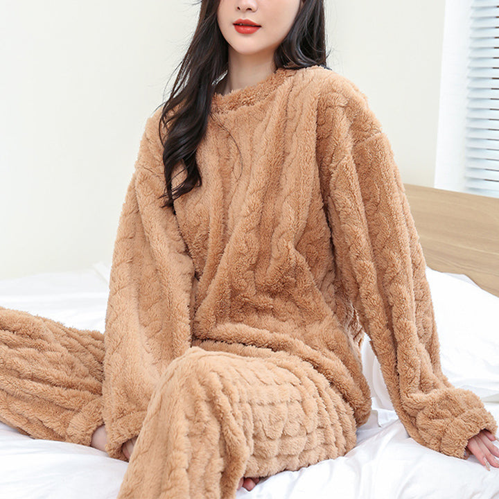 Varmt pyjamasset i korallfleece – tröja och byxor, one size