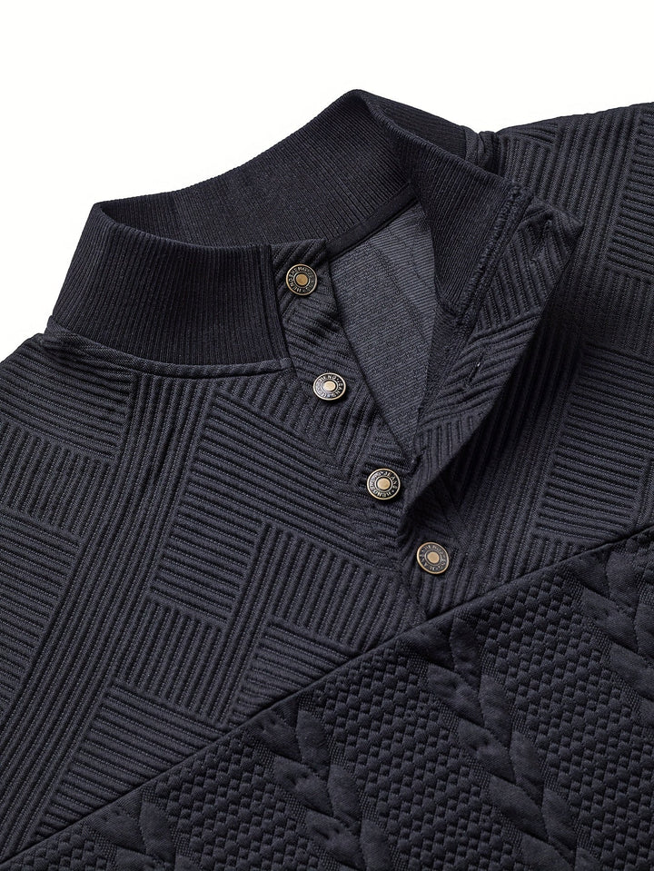 Griffin | Texturerad Knapp-Hals Pullover