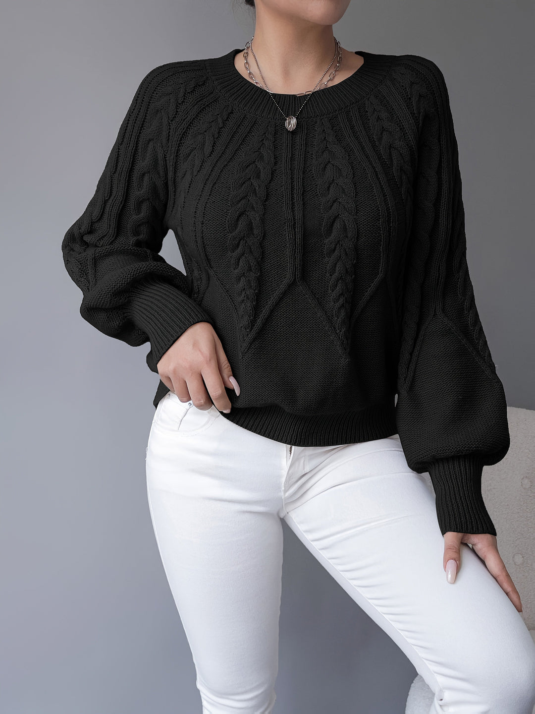Odette | Kabelstickad Lantern Sleeve Tröja