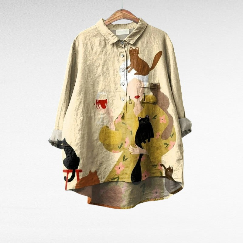 Ros | Vintage-inspirerad katttryckblus