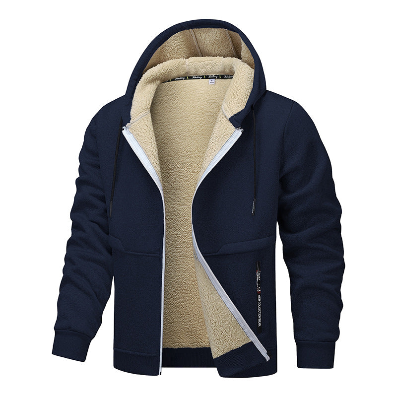 Hoodie herr med dragkedja och sherpafoder, tjock fleece