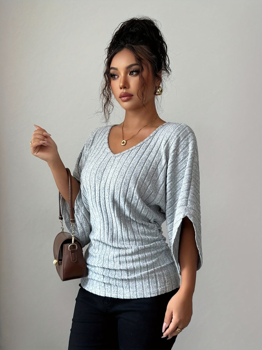 Juliana | Ribbad Draperad V-ringad Topp