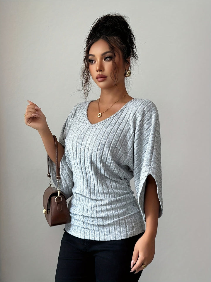 Juliana | Ribbad Draperad V-ringad Topp