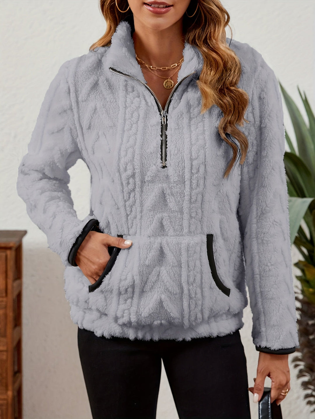 Thea | Texturerad Halv-Zip Pullover