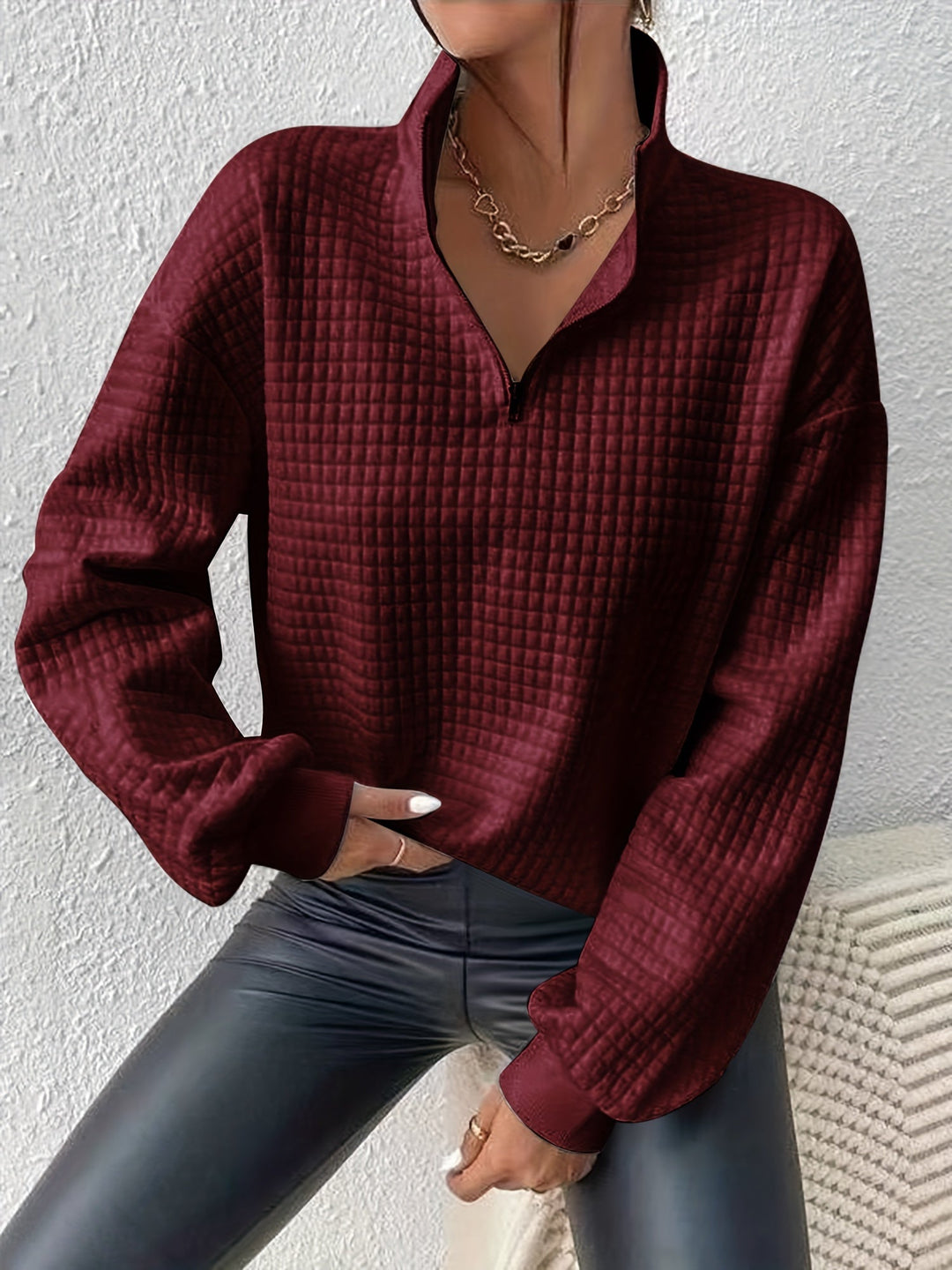 Elodie | Texturerad Kvartdrag Pullover