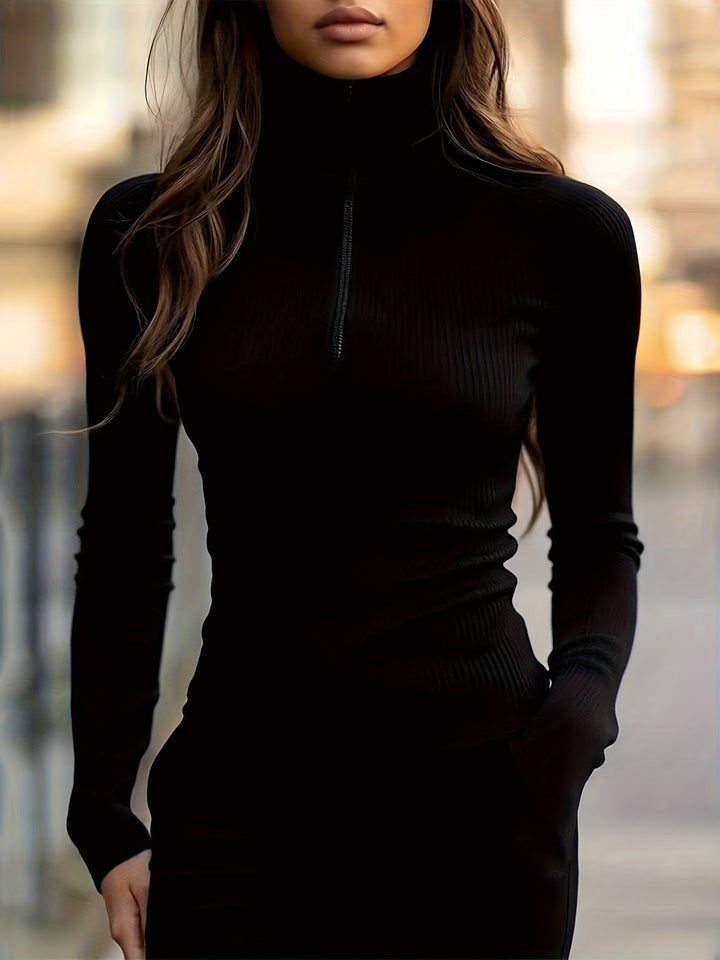 Simone | Snygg Hög-Hals Zip Topp