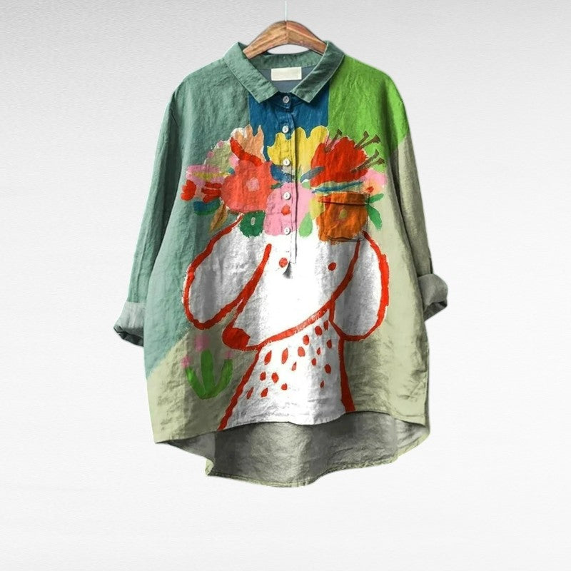 Fauna | Klassisk Chic Vintage Blus med Blommönster