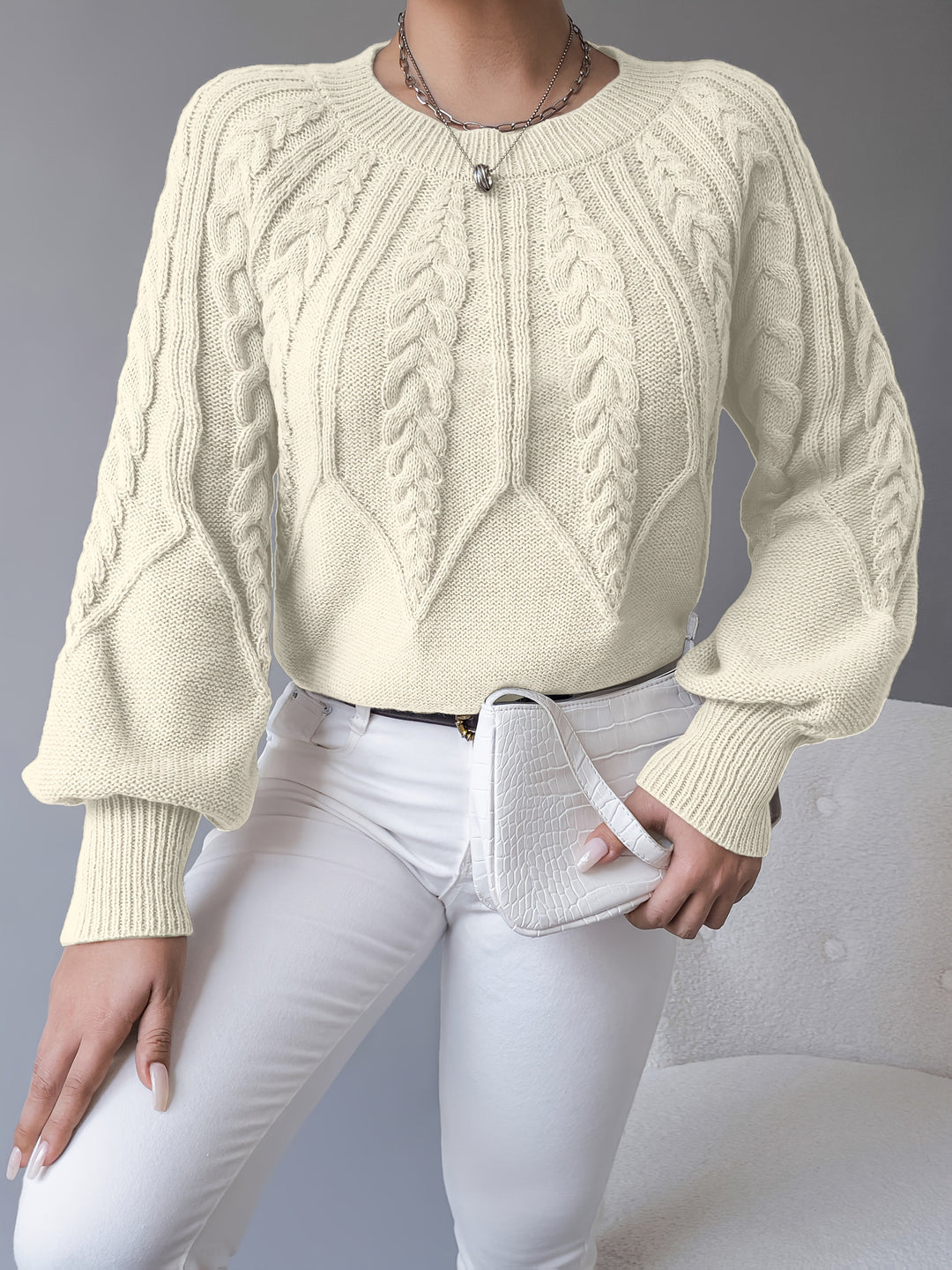 Odette | Kabelstickad Lantern Sleeve Tröja