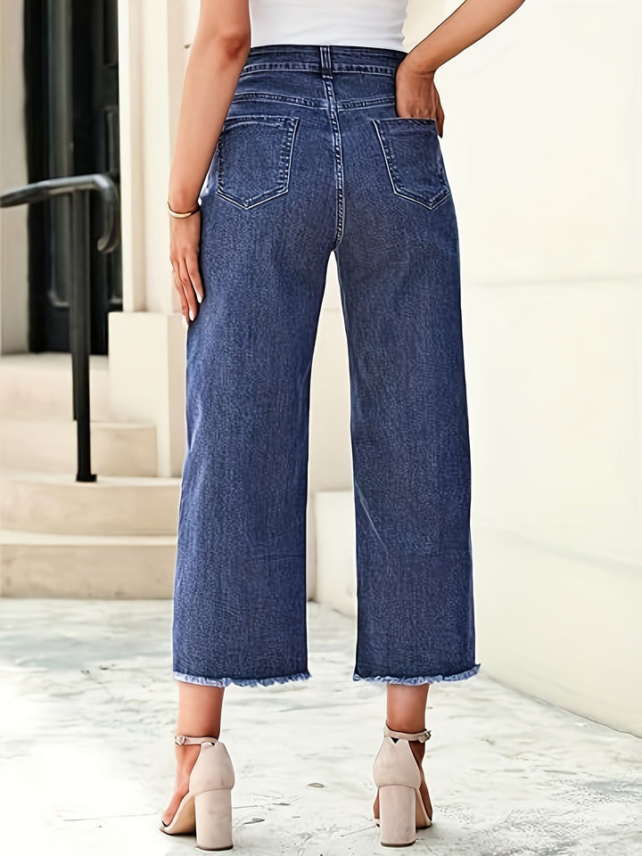 Ramona | Tvättade Cropped Jeans med Rak Ben