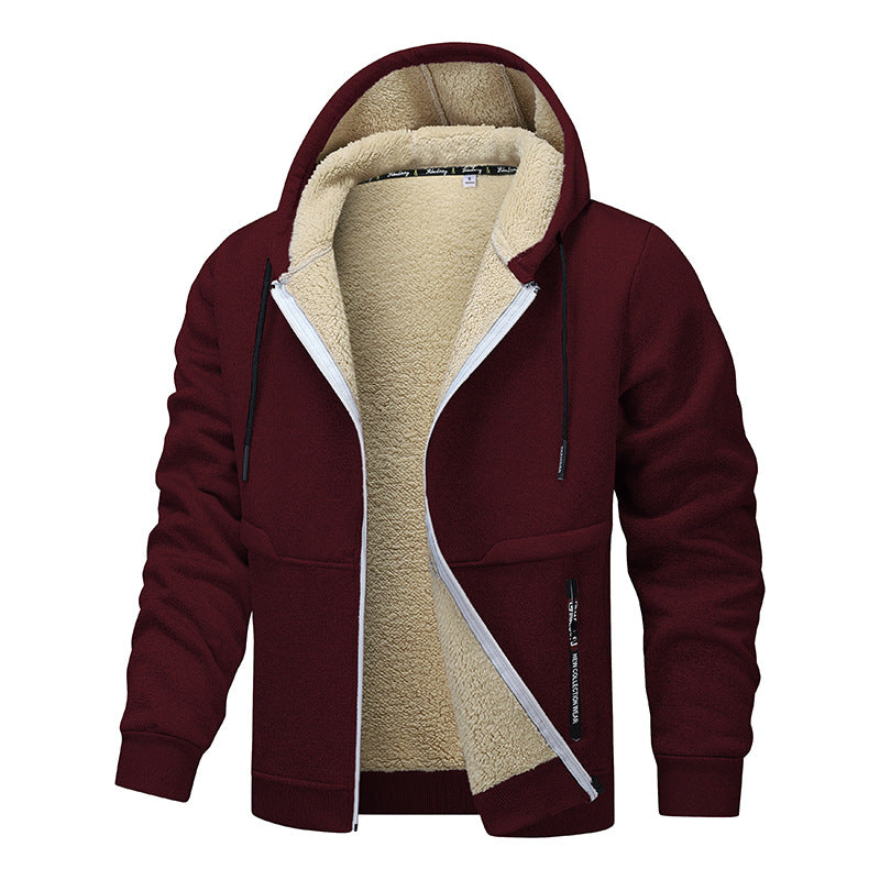 Hoodie herr med dragkedja och sherpafoder, tjock fleece