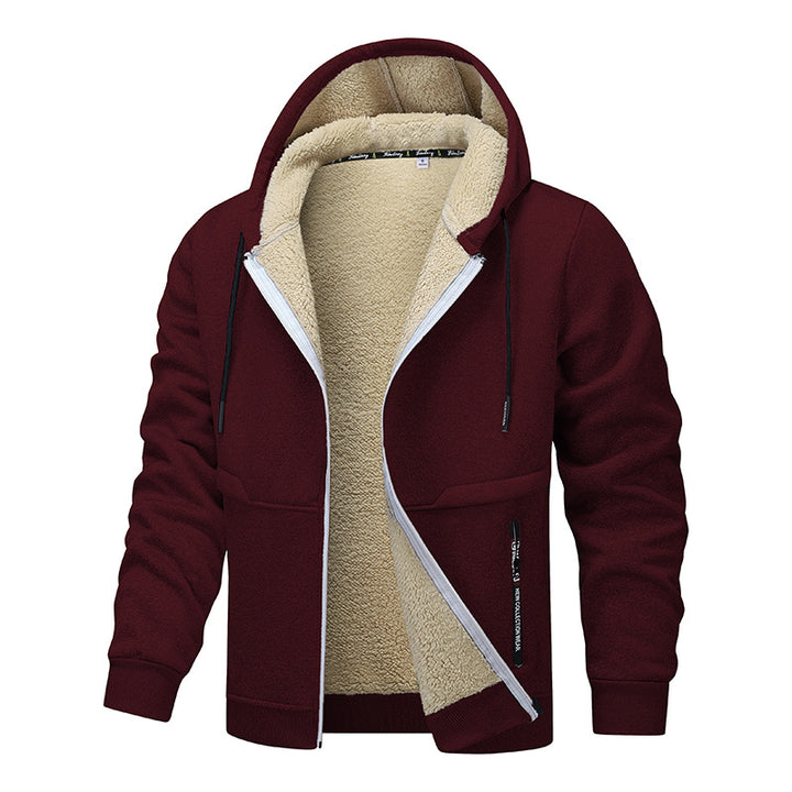 Hoodie herr med dragkedja och sherpafoder, tjock fleece