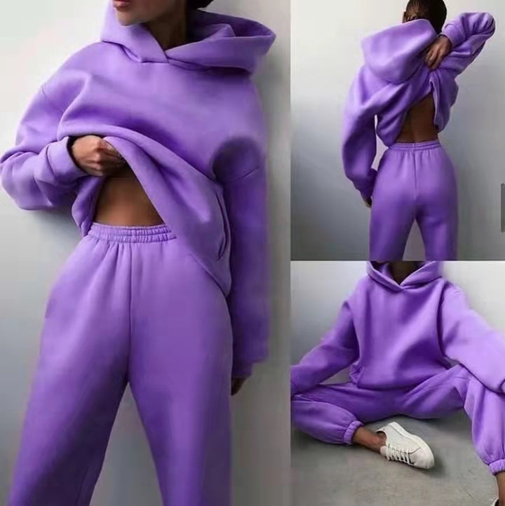 Mjukisset dam med huva – stickad hoodie och byxor, 15 färger