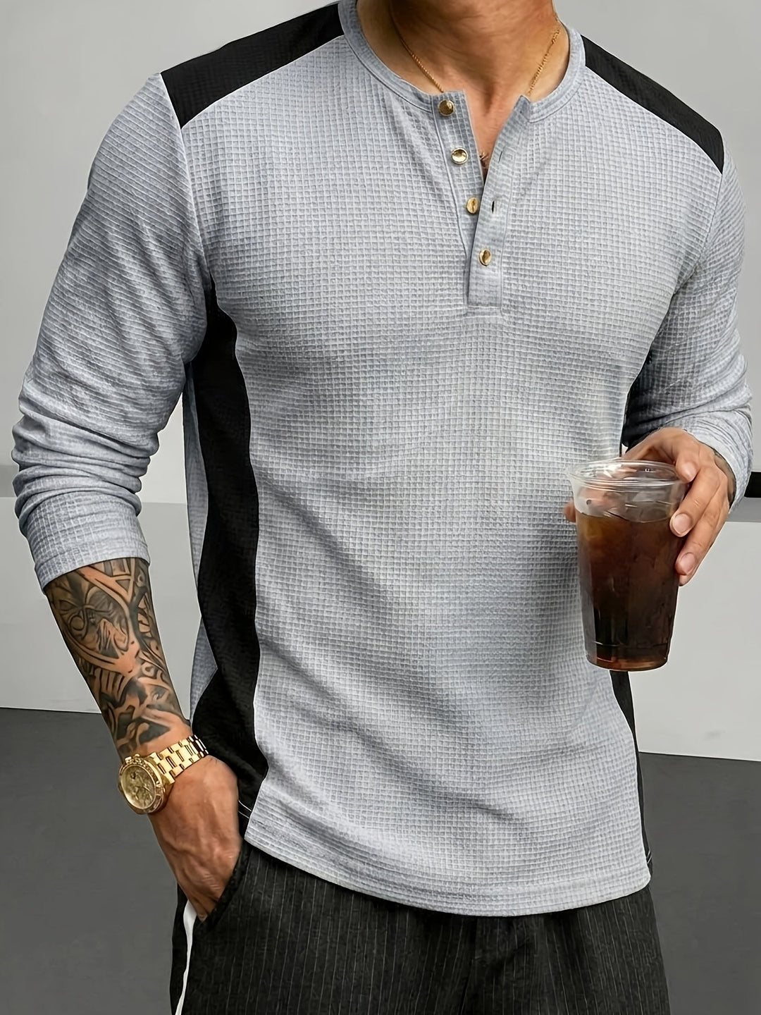 Sawyer | Texturerad Kontrast Henley Skjorta
