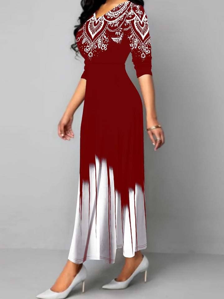 Rosalyn | Ornamental Print A-Line Maxi Klänning
