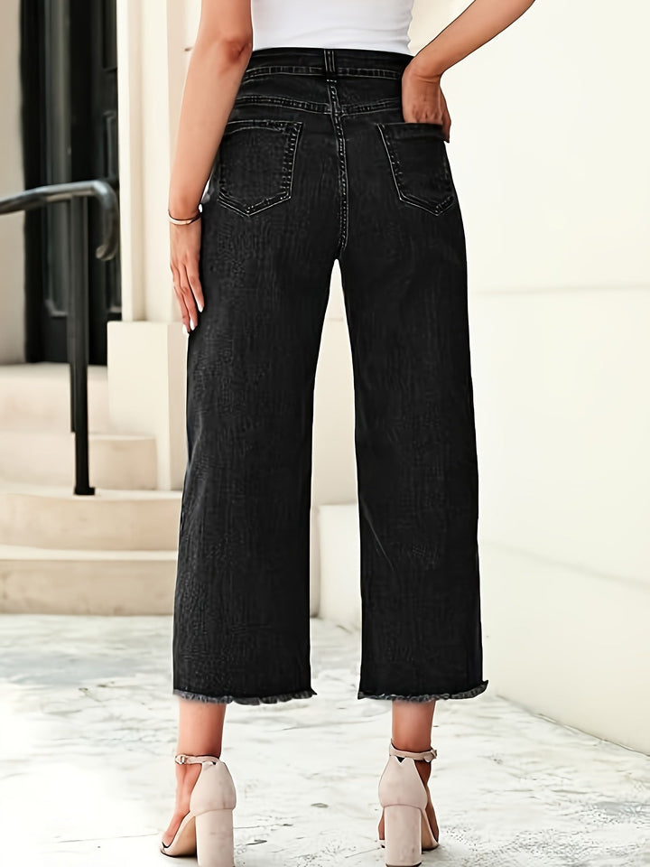 Ramona | Tvättade Cropped Jeans med Rak Ben