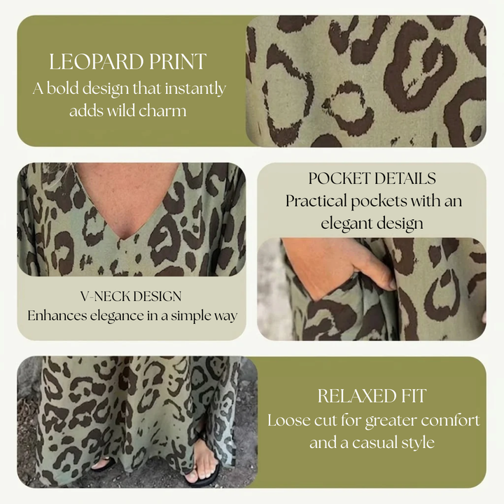 Louise | Stilig Lång V-ringad Leopardklänning