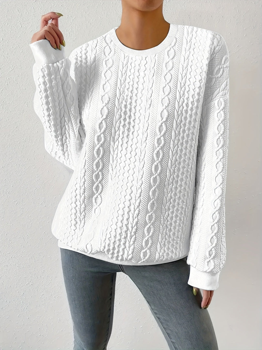Maisie | Kabeltexturerad Crewneck Sweatshirt
