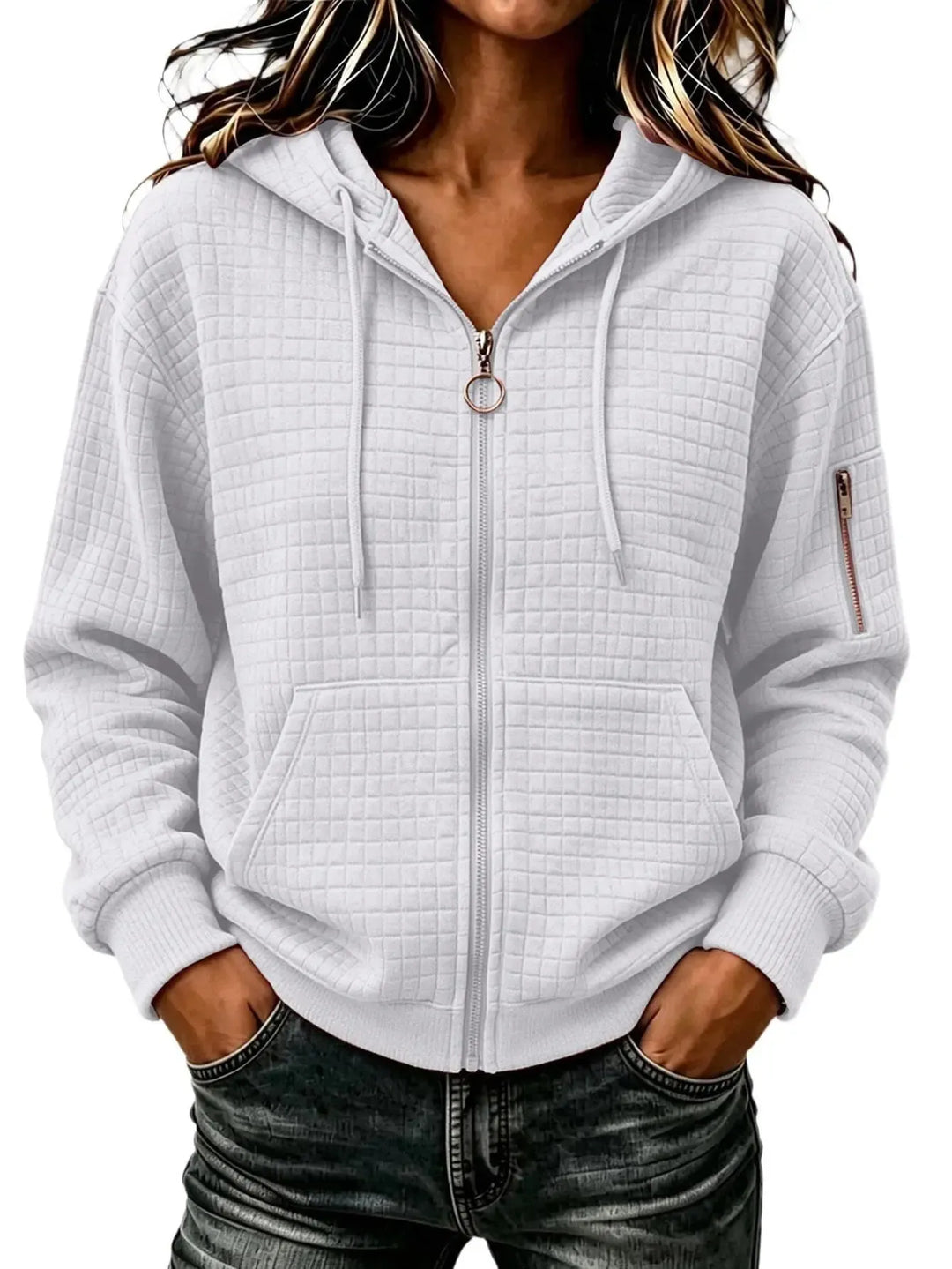 Colleen | Texturerad Zip Hoodie