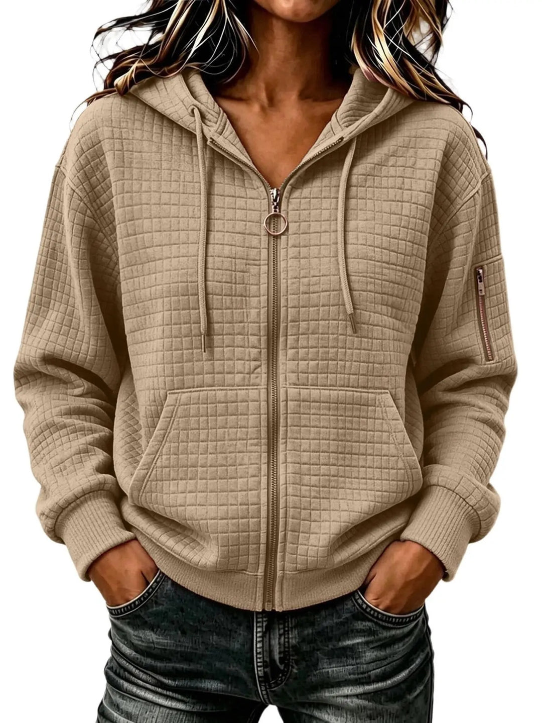 Colleen | Texturerad Zip Hoodie