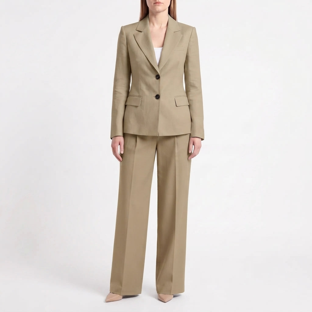 Dam Kostym med Blazer och Vida Byxor för Kontor