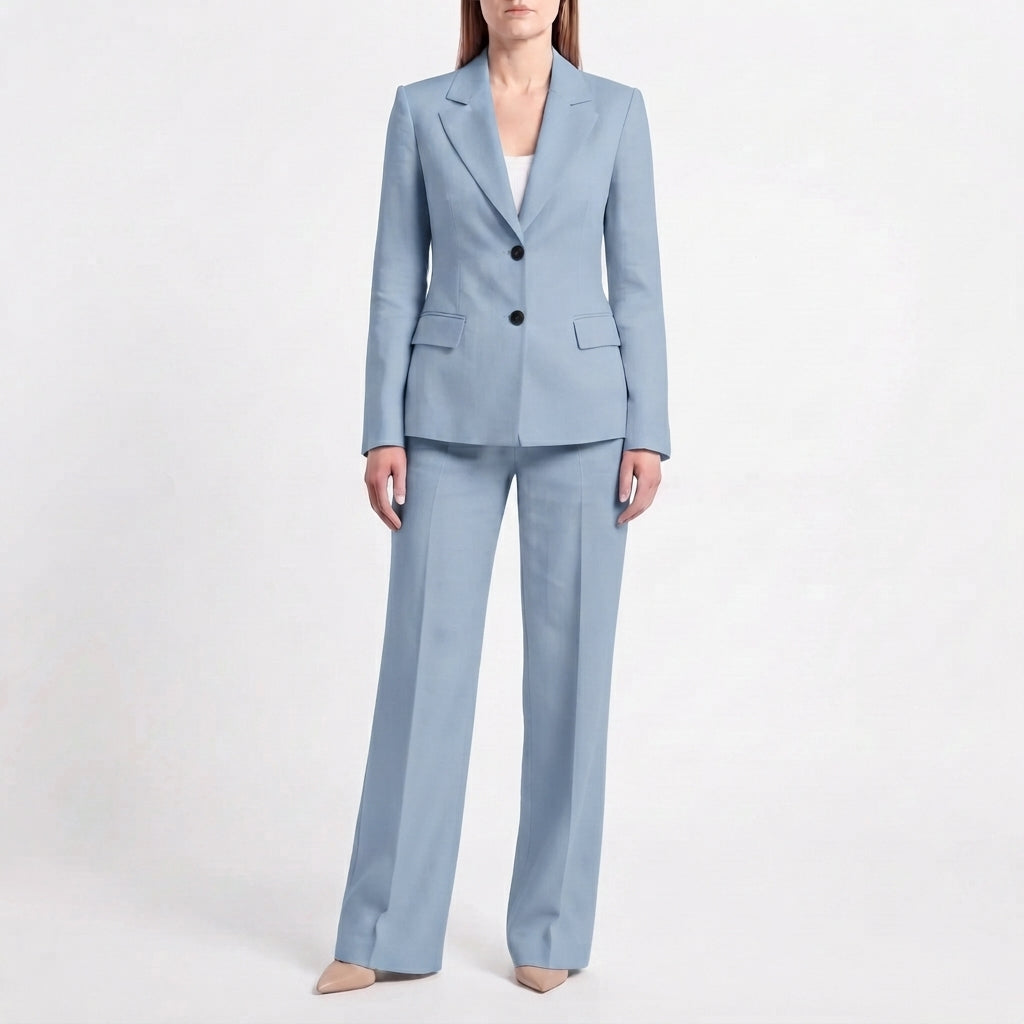 Dam Kostym med Blazer och Vida Byxor för Kontor