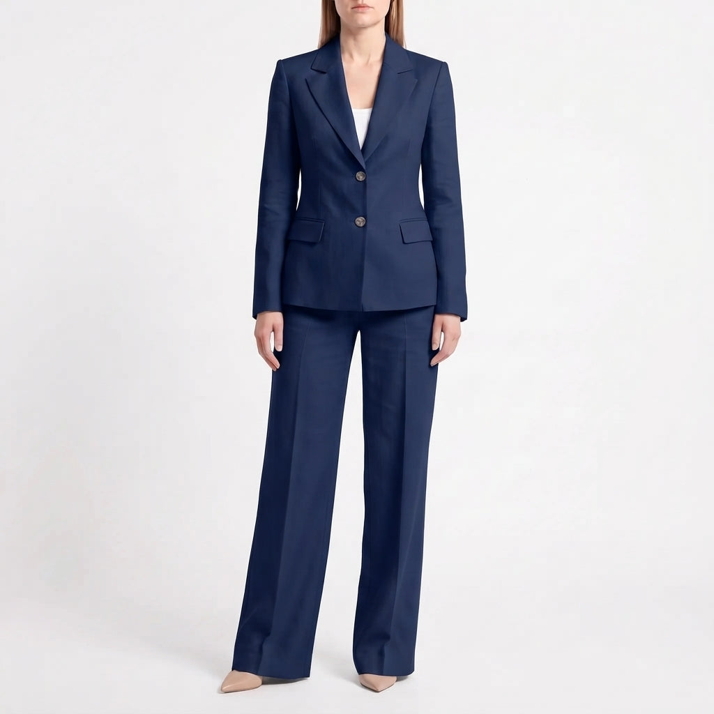 Dam Kostym med Blazer och Vida Byxor för Kontor