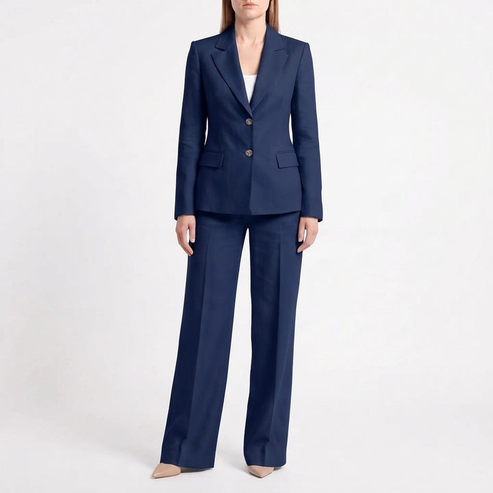 Dam Kostym med Blazer och Vida Byxor för Kontor