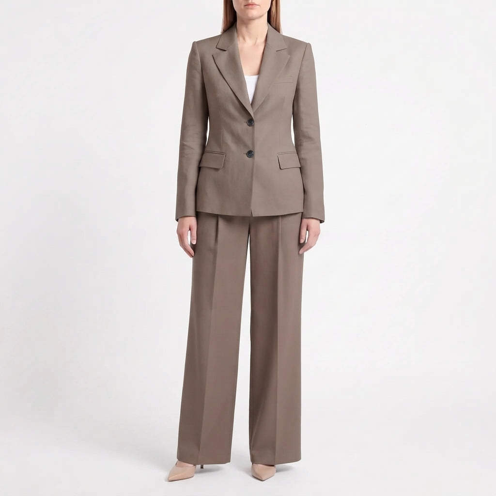 Dam Kostym med Blazer och Vida Byxor för Kontor