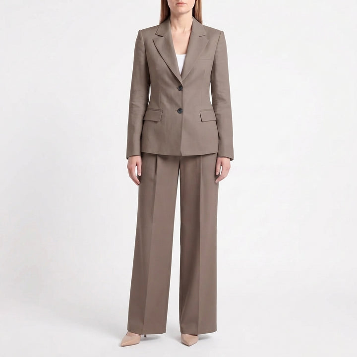 Dam Kostym med Blazer och Vida Byxor för Kontor