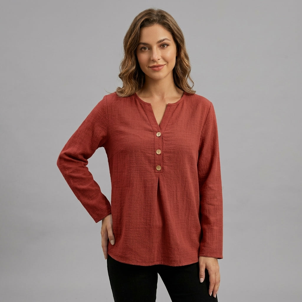 Della | Avslappnad Knapp-Front Topp