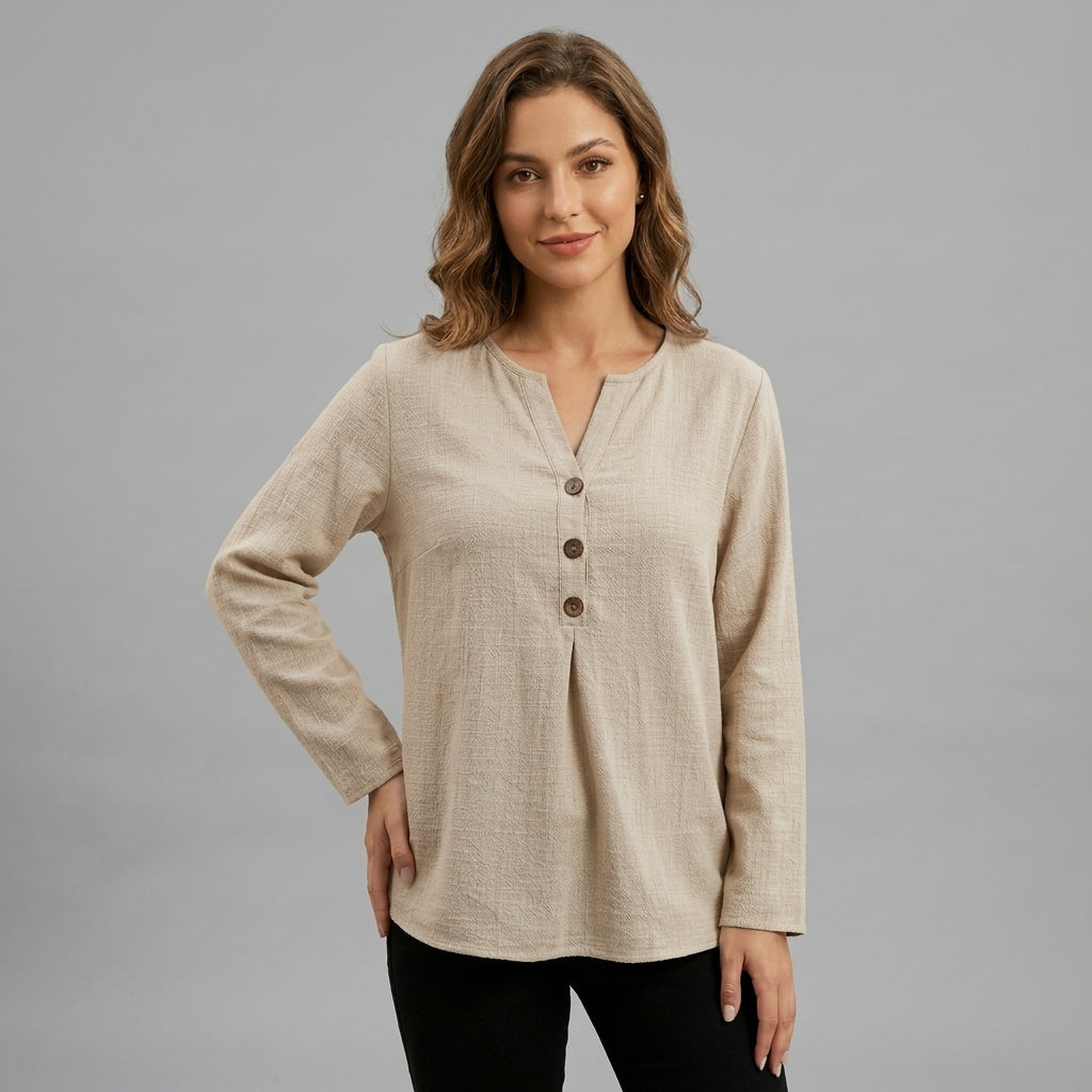 Della | Avslappnad Knapp-Front Topp
