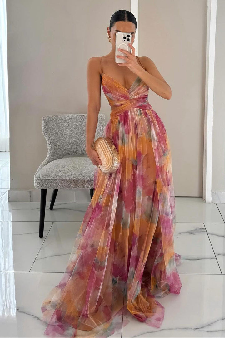 Alexia | Elegant ärmlös blommig kvällsklänning