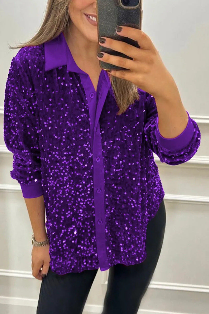 Claudia | Elegant Shimmer Krage Skjorta